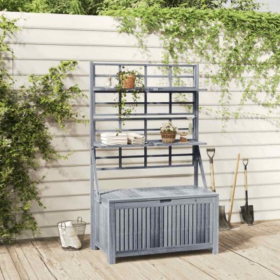 Caja de almacenaje de madera maciza de acacia gris 99x55x160 cm