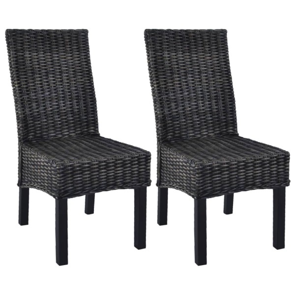 Sillas de comedor 2 unidades ratán Kubu y madera caoba negro