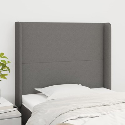 Cabecero con orejas de tela gris oscuro 103x16x118/128 cm