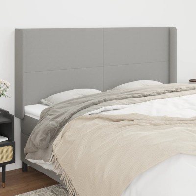 Cabecero con orejas de tela gris claro 183x16x118/128 cm