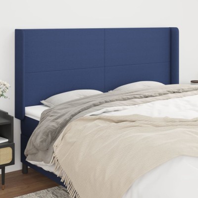 Cabecero con orejas de tela azul 183x16x118/128 cm
