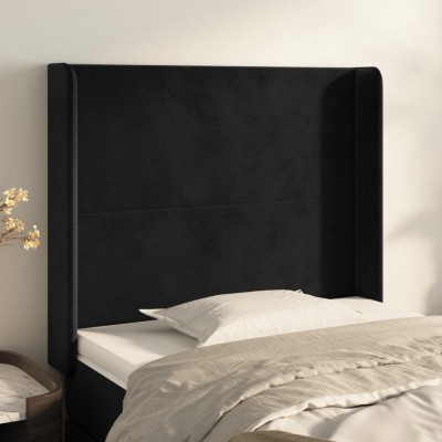 Cabecero con orejas de terciopelo negro 103x16x118/128 cm