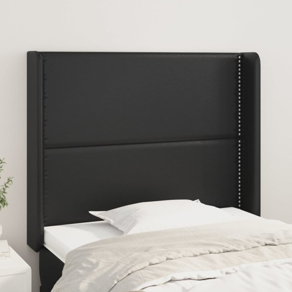 Cabecero con orejas de cuero sintético negro 93x16x118/128 cm