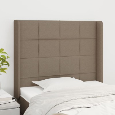 Cabecero con orejas de tela gris taupe 103x16x118/128 cm
