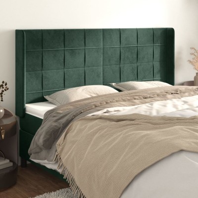 Cabecero con orejas de terciopelo verde oscuro 183x16x118/128cm