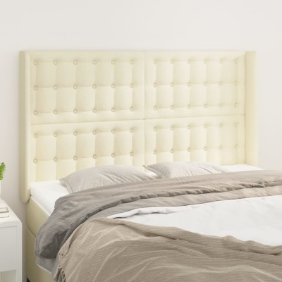 Cabecero con orejas cuero sintético crema 147x16x118/128cm