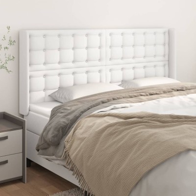 Cabecero con orejas de cuero sintético blanco 163x16x118/128 cm