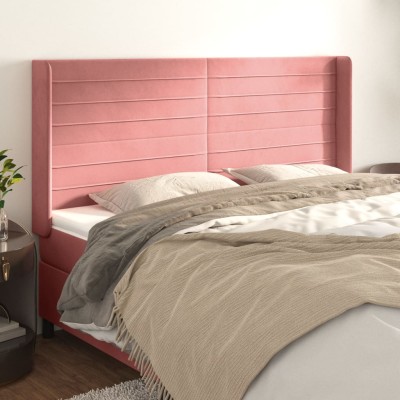 Cabecero con orejas de terciopelo rosa 183x16x118/128 cm