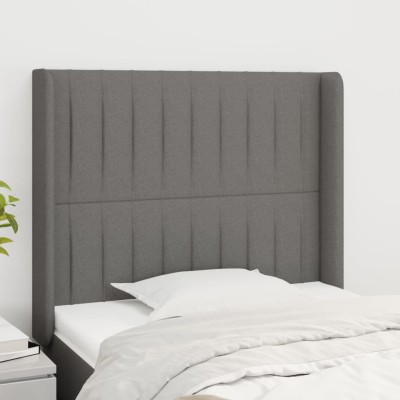 Cabecero con orejas de tela gris oscuro 83x16x118/128 cm