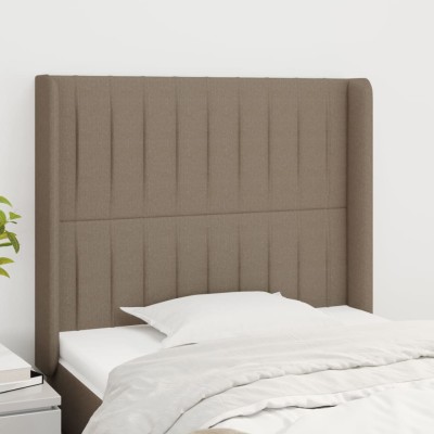 Cabecero con orejas de tela gris taupe 83x16x118/128 cm