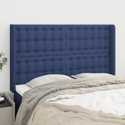 Cabecero con orejas de tela azul 147x16x118/128 cm