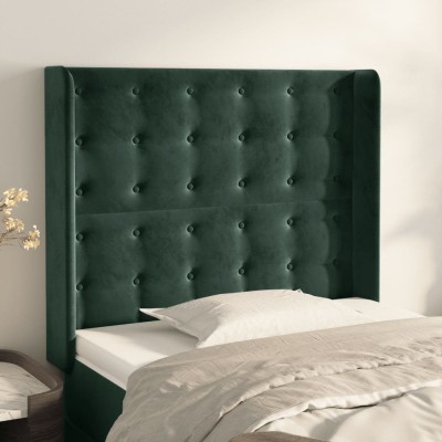 Cabecero con orejas de terciopelo verde oscuro 83x16x118/128 cm
