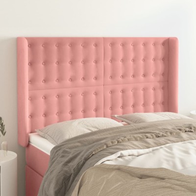 Cabecero con orejas de terciopelo rosa 147x16x118/128 cm