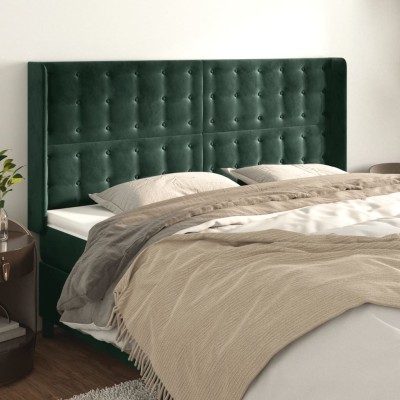Cabecero con orejas de terciopelo verde oscuro 163x16x118/128cm