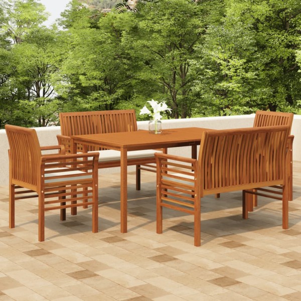Set comedor de jardín 5 pzas y cojines madera maciza de acacia