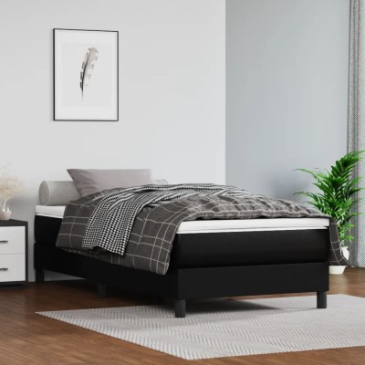 Estructura de cama sin colchón cuero sintético negro 100x200 cm