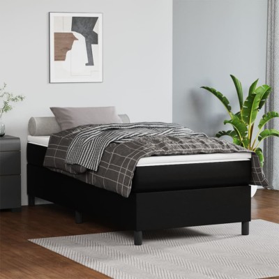 Estructura de cama sin colchón cuero sintético negro 90x200 cm