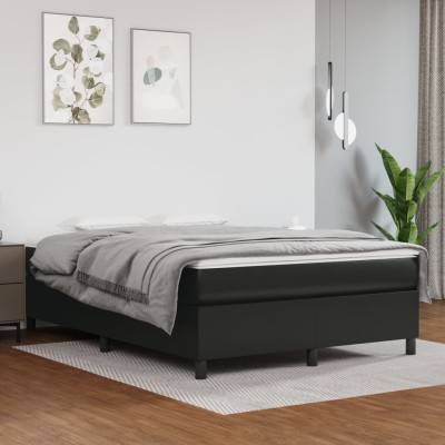 Estructura de cama sin colchón cuero sintético negro 140x200 cm