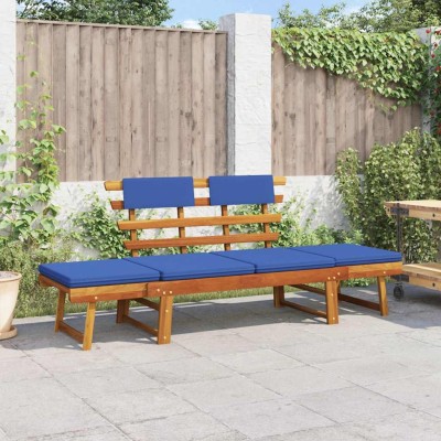 Banco de jardín con cojines 2 en 1 190 cm madera maciza acacia