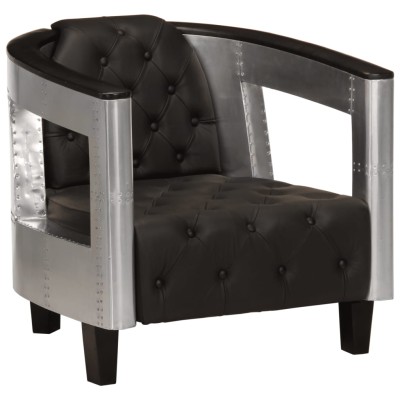 Sillón de aviador de cuero auténtico negro