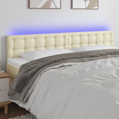 Cabecero con LED cuero sintético color crema 200x5x78/88 cm