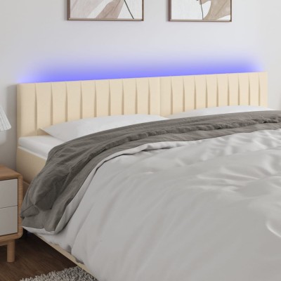 Cabecero con LED de tela color crema 200x5x78/88 cm