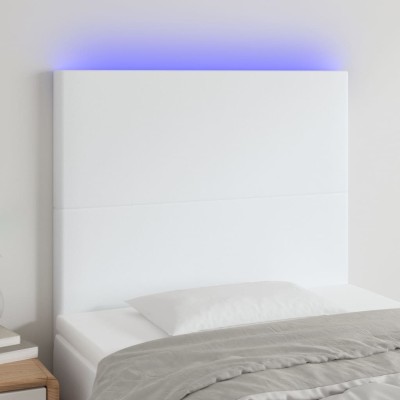 Cabecero con luces LED cuero sintético blanco 80x5x118/128 cm