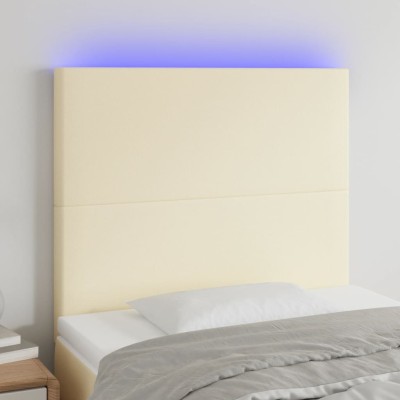 Cabecero con luces LED cuero sintético crema 100x5x118/128 cm