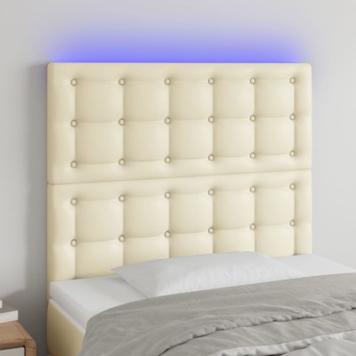Cabecero con luces LED cuero sintético crema 100x5x118/128 cm