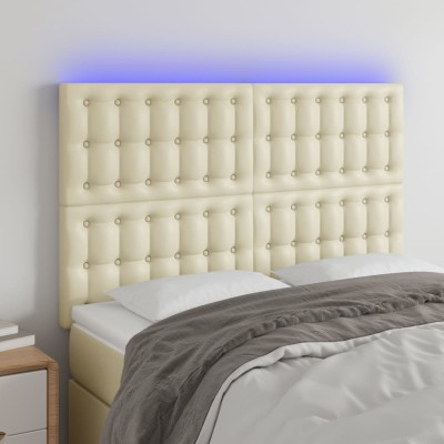Cabecero con luces LED cuero sintético crema 144x5x118/128 cm