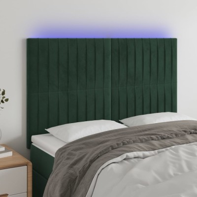Cabecero con luces LED terciopelo verde oscuro 144x5x118/128 cm