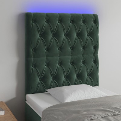 Cabecero con luces LED terciopelo verde oscuro 80x7x118/128 cm