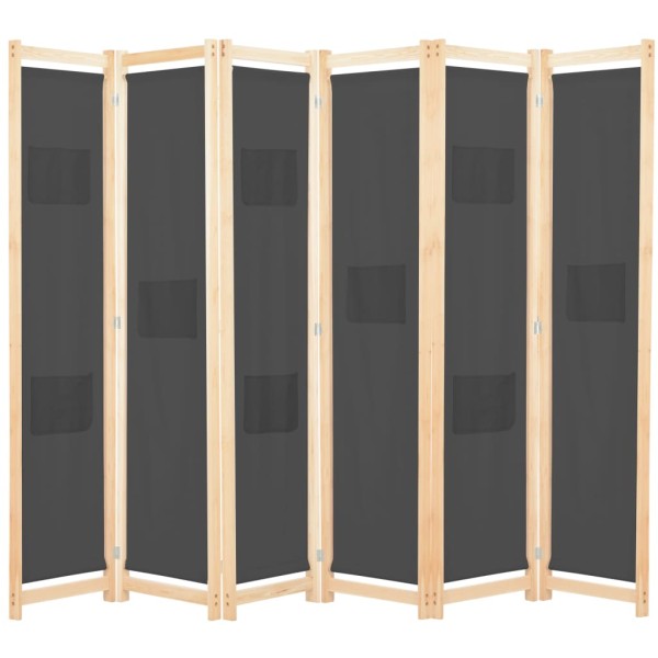 Biombo divisor de 6 paneles de tela gris 240x170x4 cm