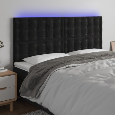 Cabecero con luces LED terciopelo negro 180x5x118/128 cm