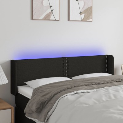 Cabecero con LED de tela negro 147x16x78/88 cm