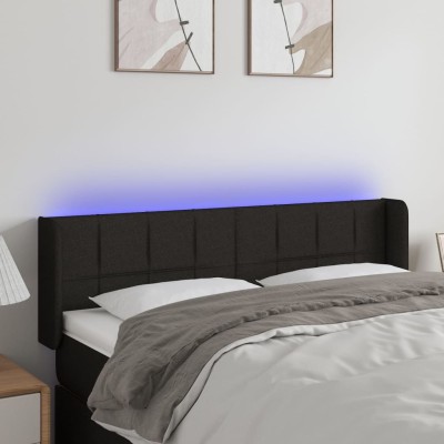 Cabecero con LED de tela negro 147x16x78/88 cm