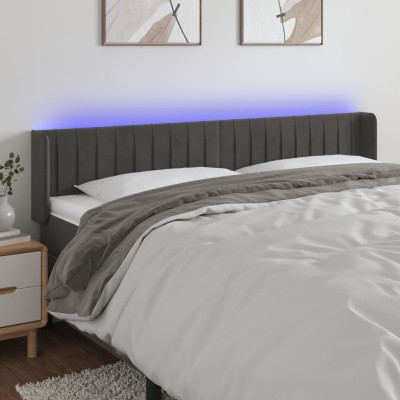 Cabecero con LED de terciopelo gris oscuro 183x16x78/88 cm