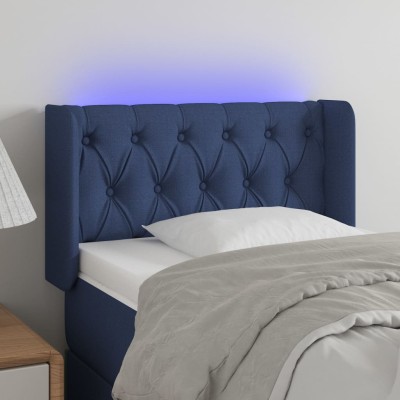 Cabecero con LED de tela azul 83x16x78/88 cm