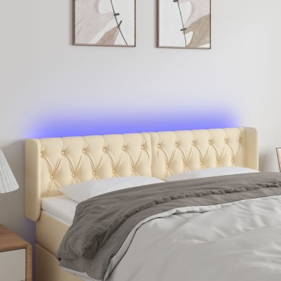 Cabecero con LED de tela crema 147x16x78/88 cm