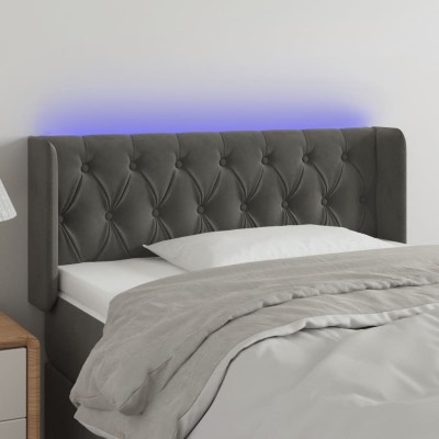 Cabecero con LED de terciopelo gris oscuro 93x16x78/88 cm