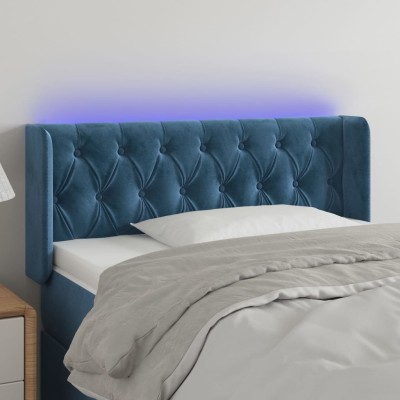 Cabecero con LED de terciopelo azul oscuro 93x16x78/88 cm