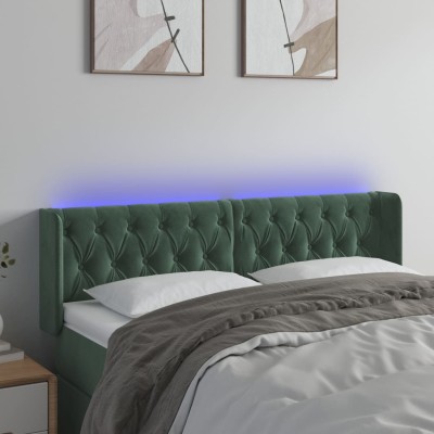 Cabecero con LED de terciopelo verde oscuro 163x16x78/88 cm