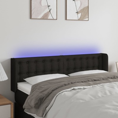 Cabecero con LED de tela negro 147x16x78/88 cm