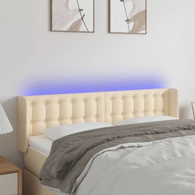Cabecero con LED de tela crema 147x16x78/88 cm