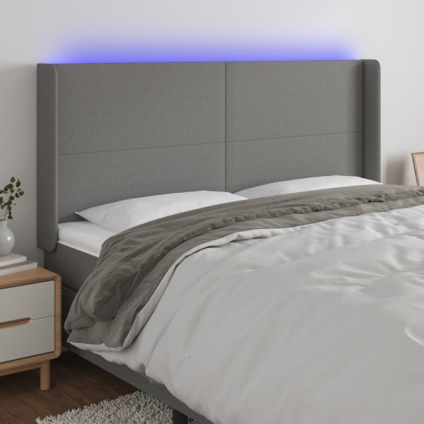 Cabecero con LED de tela gris oscuro 183x16x118/128 cm