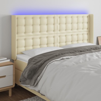 Cabecero con LED cuero sintético color crema 147x16x118/128 cm