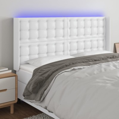 Cabecero con LED cuero sintético blanco 183x16x118/128 cm