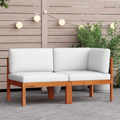 Conjunto de jardín de 2 piezas con cojines de madera de acacia y cuerda
