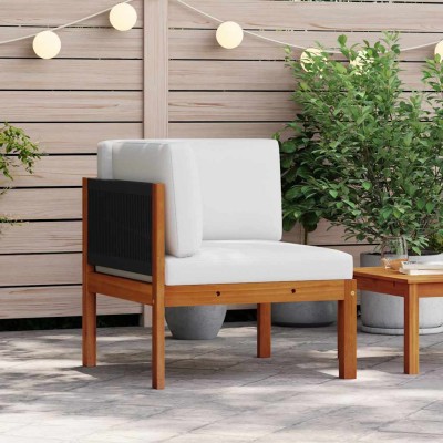 Sofá esquinero de jardín con cojines de madera de acacia y cuerda