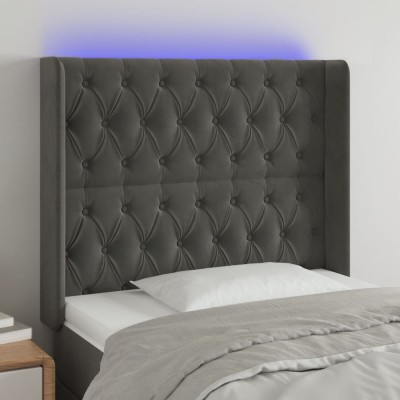 Cabecero con LED de terciopelo gris oscuro 93x16x118/128 cm